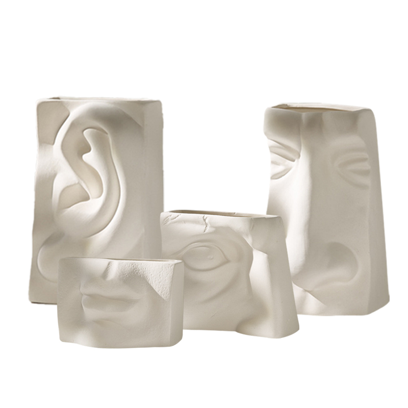 Ojo, oreja, boca, estilo Nariz Diseño de cerámica Jarrón de cerámica Flores Hecho de porcelana