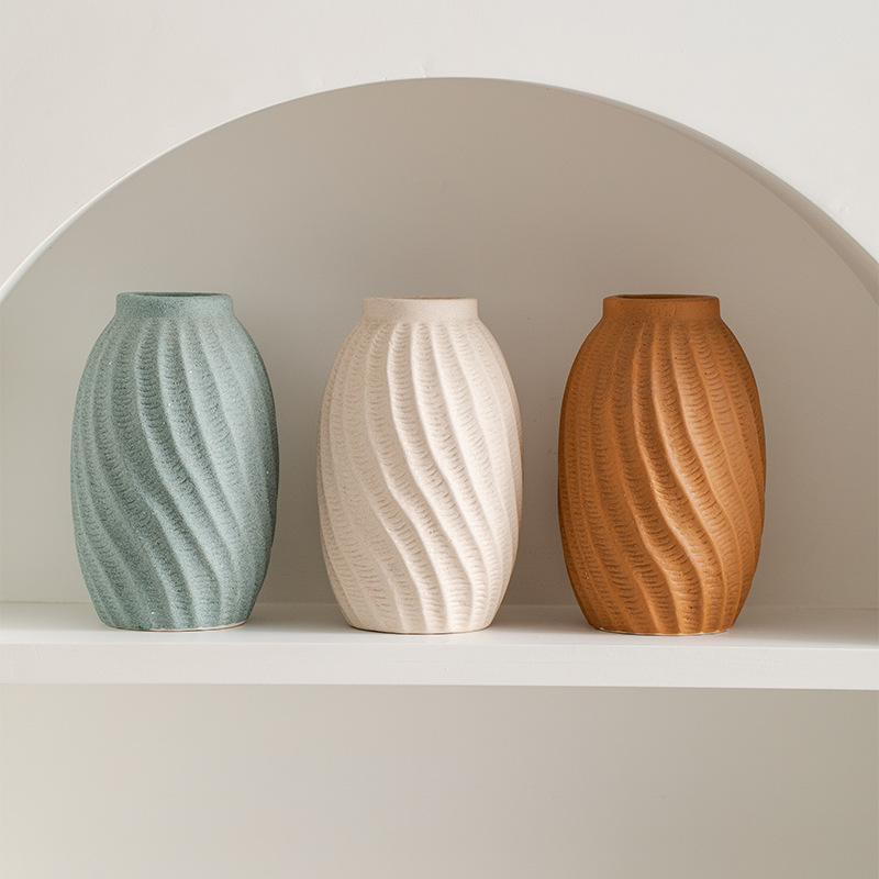 Marrón, blanco lecho, verde claro, jarrón de porcelana decoración del hogar adornos de escritorio jarrón de cerámica