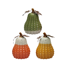 Juego de estatuas de calabaza de cerámica texturizada pintada a mano, adorno navideño de porcelana de cosecha de otoño con detalles de metal, fabricante