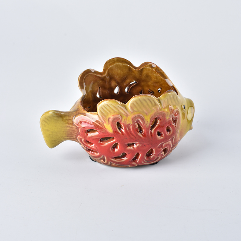 Cuenco de cerámica para frutas con diseño de pez amarillo y rojo Cuenco de hilo de cerámica, cuenco de hilo, cuenco de tejer, cuenco de ganchillo, cuenco de hilo azul claro, hecho por encargo