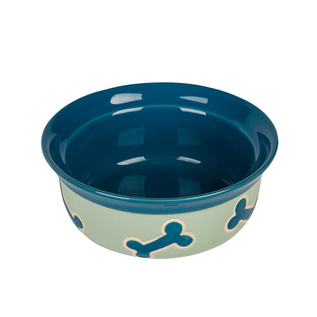 Alimentador de cerámica circular azul para mascotas