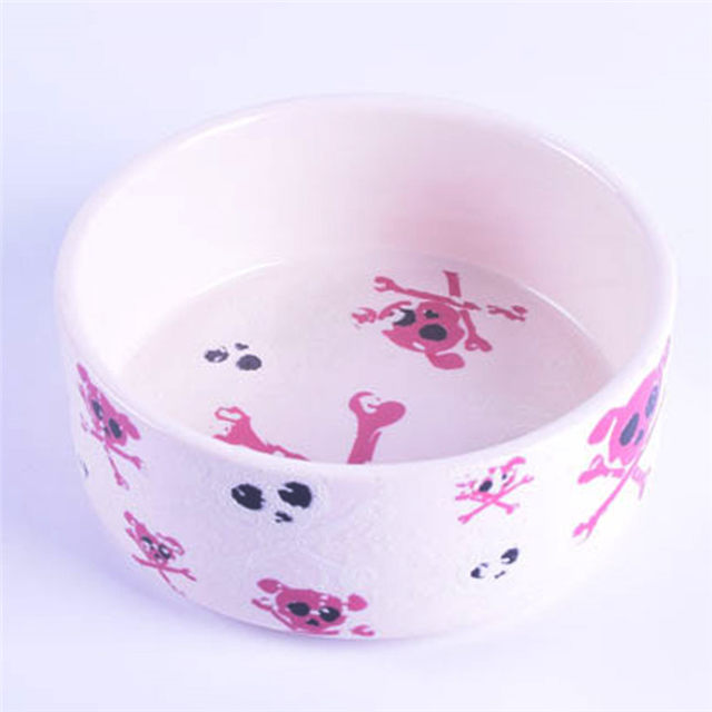 Impresión de imagen en color rosa Alimentador de cerámica para mascotas Tazón de cerámica para perros