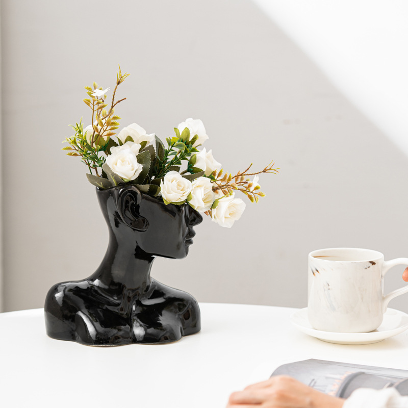 Florero de cerámica nórdico moderno, maceta de cabeza humana abstracta, florero creativo de porcelana con busto para decoración del hogar, venta al por mayor