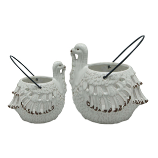Linterna de vela de huracán tallada hueca de pavo de cerámica con mango de Metal, decoración colgante para el hogar de Acción de Gracias de otoño al por mayor