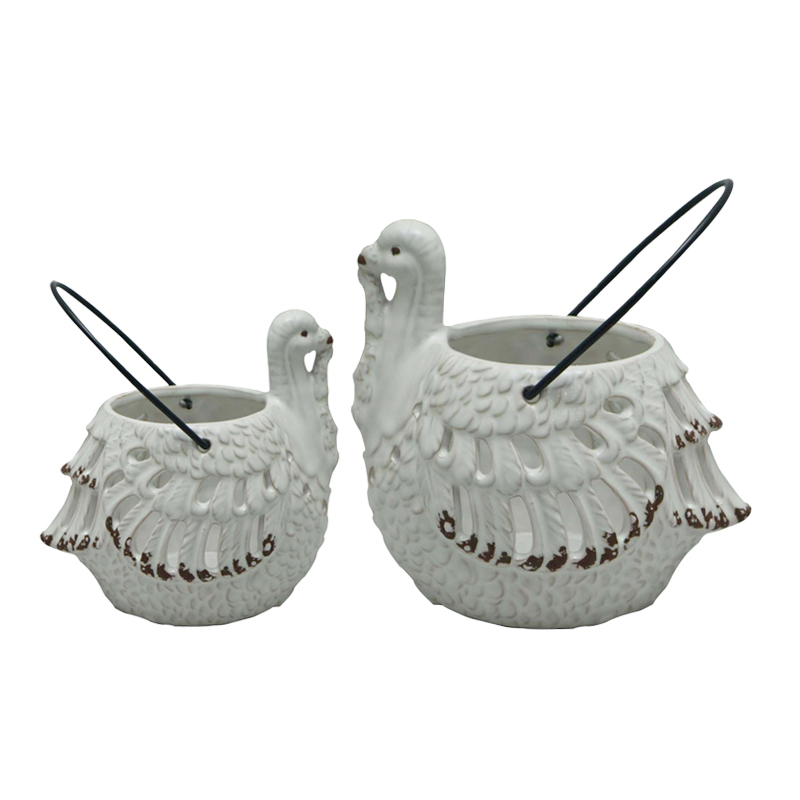 Linterna de vela de huracán tallada hueca de pavo de cerámica con mango de Metal, decoración colgante para el hogar de Acción de Gracias de otoño al por mayor