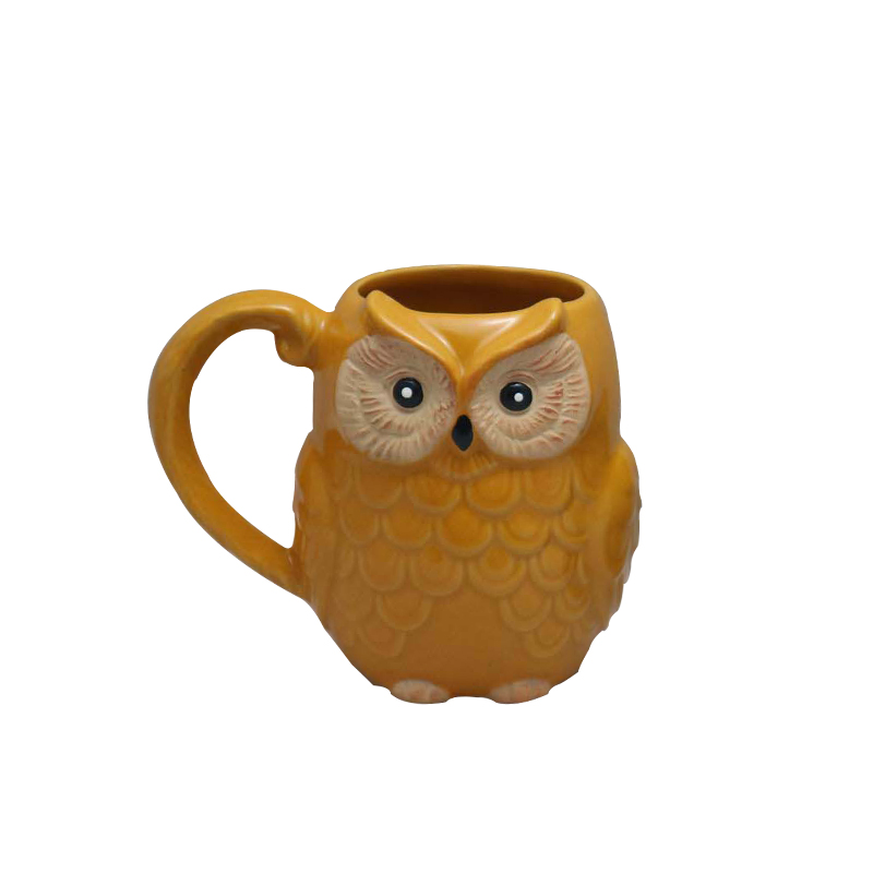 Sistema lindo de la taza de café de cerámica del búho 3D, tazas de té animales del regalo de la novedad, sistema de 3 colores surtidos