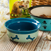 Alimentador de cerámica circular azul para mascotas