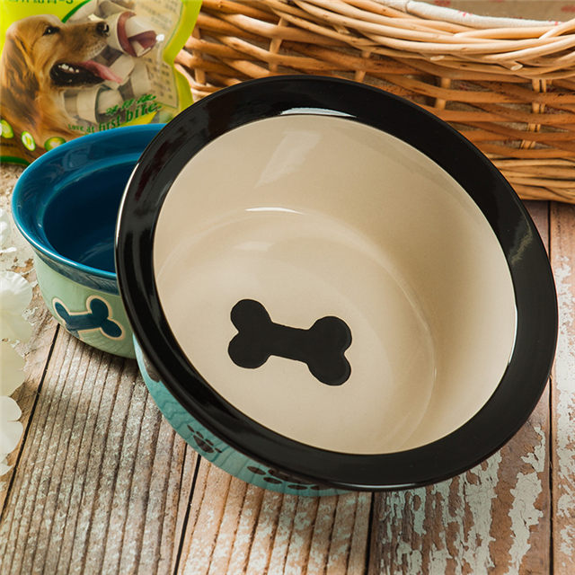WithDog Footprints Impresión de hueso circular impreso en The Bowl Bottom Ceramic Dog Feed Alimentador de cerámica para mascotas de color rosa Bowl de cerámica para perros