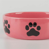 con huellas de perro Impresión de hueso circular impreso en el tazón Fondo de alimentación de cerámica para perros Alimentador de cerámica para mascotas de color rosa Tazón de cerámica para perros de color rosa