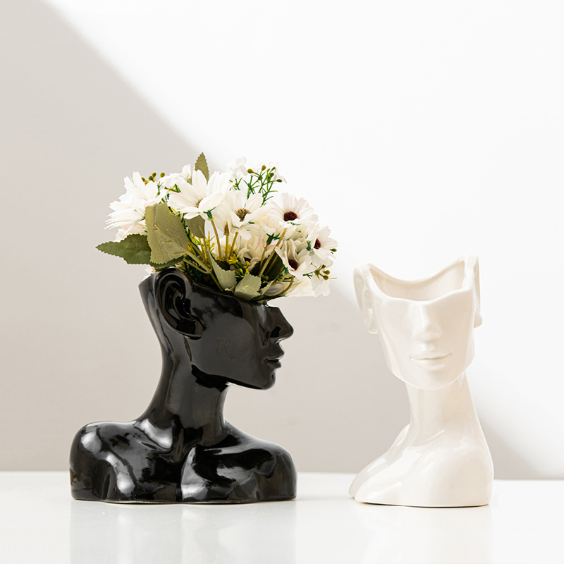 Florero de cerámica nórdico moderno, maceta de cabeza humana abstracta, florero creativo de porcelana con busto para decoración del hogar, venta al por mayor