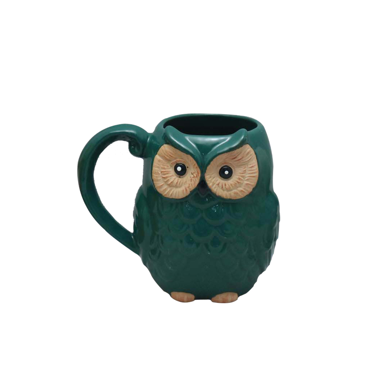 Sistema lindo de la taza de café de cerámica del búho 3D, tazas de té animales del regalo de la novedad, sistema de 3 colores surtidos