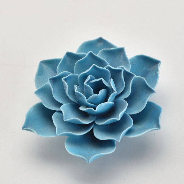 Rosa azul Color de la flor Decoración del hogar Decoración de la boda Flor de porcelana Estatuilla Estatua Flor de cerámica