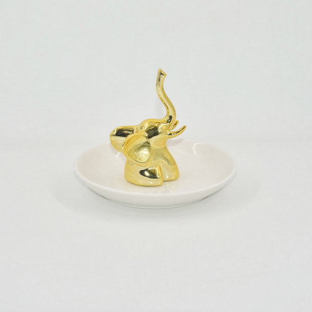 Golden Elephant Shape Wedding Decoration Gift Jewelry Tray Trinket Tray Ceramic Wedding Ring Holder