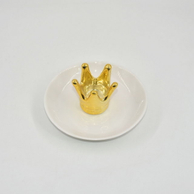 Estilo de la corona de oro Decoración de la boda Bandeja de joyería de regalo Bandeja de baratija Soporte de anillo de bodas de cerámica