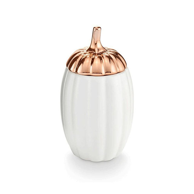 Oro plateado Oro rosa Nuevo producto Tapa de cerámica de calabaza Tarro de vela de calabaza de cerámica