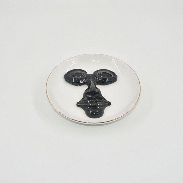 Forma de la cara negra Decoración de la boda Bandeja de joyería de regalo Bandeja de baratija Sostenedor de anillo de cerámica Joyería