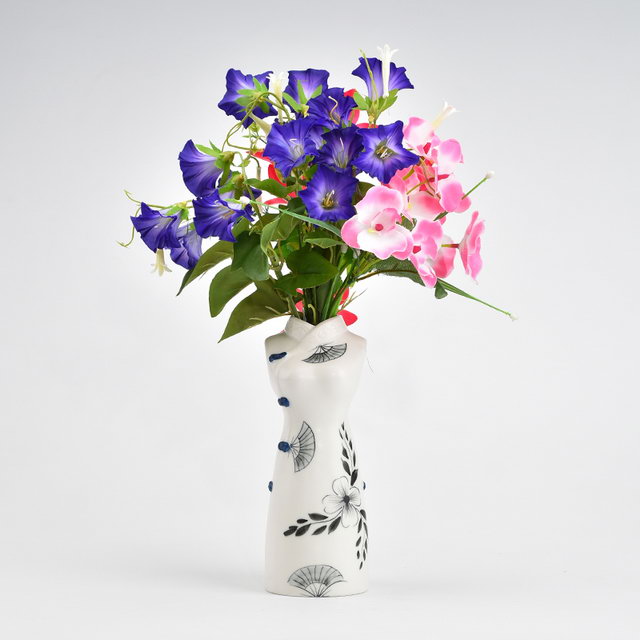 Alta calidad pintura a mano pura mujer característica decoración del hogar decoración flor porcelana florero de boda moderno de cerámica