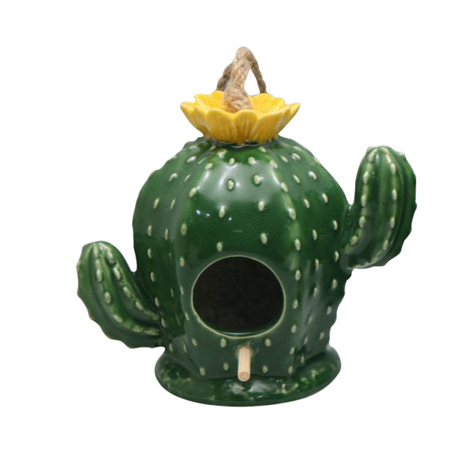planta Cactus estilo verde Tipo de suspensión cerdo de cerámica Comedero para pájaros
