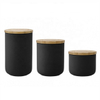 maceta de cerámica negra con tapa de bambú Tienda de galletas dulces de café Jarra de cerámica