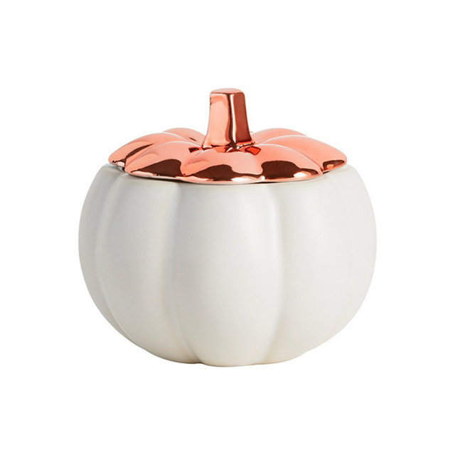 Oro plateado Oro rosa Nuevo producto Tapa de cerámica de calabaza Tarro de vela de calabaza de cerámica