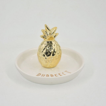 Forma de piña dorada Decoración para el hogar Bandeja de exhibición de joyería Regalo de boda Soporte de anillo de cerámica Bandeja de baratija personalizada