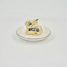 Diseño de conejo dorado Decoración de boda Regalo Bandeja de joyería Bandeja de baratija Soporte de anillo de bodas de cerámica
