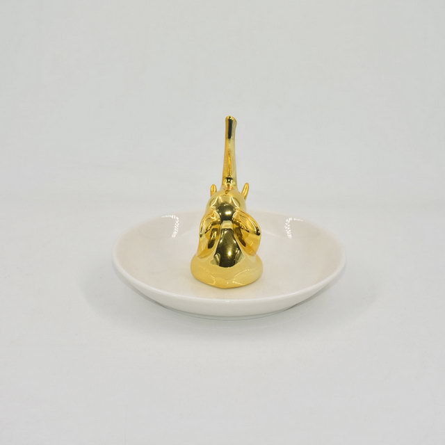 Rose Golden Elephant Style Decoración Bandeja de baratija de regalo Soporte de anillo de bodas de cerámica Bandeja de exhibición de joyería
