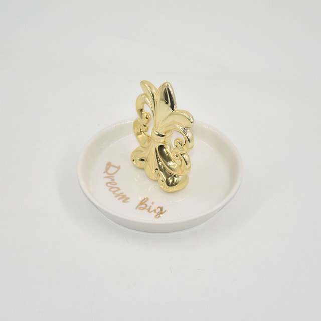 Electrochapado Rose Golden Style Home Decor Gift Jewelry Display Tray Regalo de boda Anillo de cerámica Holder Custom Trinket Tray