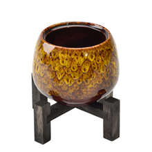 Jarrones de cerámica hechos de bambú Decoración de muebles para el hogar Decorativo de escritorio Bambú montado en soporte Delicadeza amarilla Maceta de cerámica
