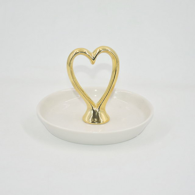 Estatua del corazón Decoración para el hogar Bandeja de baratija de regalo Bandeja de exhibición de joyería Regalo de boda Soporte de anillo de cerámica