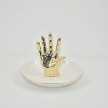 Diseño de la mano de oro Decoración del hogar Regalo Bandeja de exhibición de la joyería Regalo de boda Soporte de anillo de cerámica Bandeja de baratija personalizada