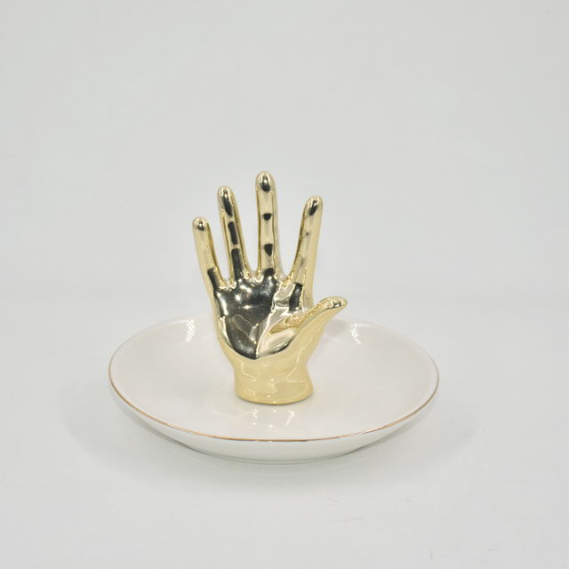 Estilo dorado del zapato Decoración para el hogar Regalo Bandeja de exhibición de joyería Regalo de boda Soporte de anillo de cerámica Bandeja de baratija personalizada