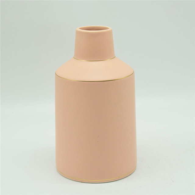 Florero de cerámica de estilo moderno, puntos blancos, estilo rugby, rosa dorado, alto