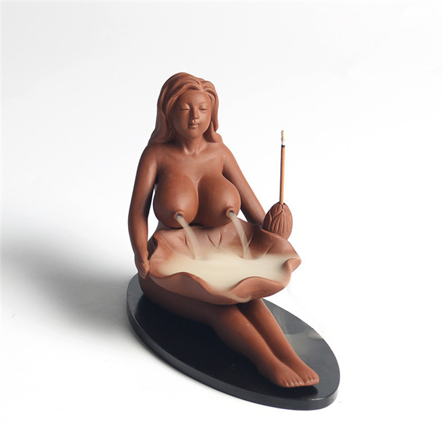 Diosa de cerámica que sostiene las placas Fragancia que fluye Quemador de incienso de reflujo de cerámica