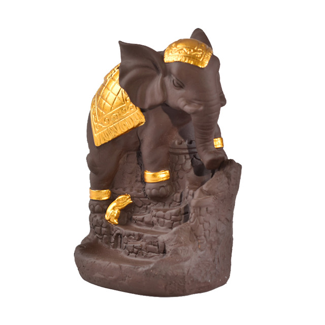 Muebles para el hogar Decorar Estatua de cerámica Elefante dorado Quemador de incienso de cerámica