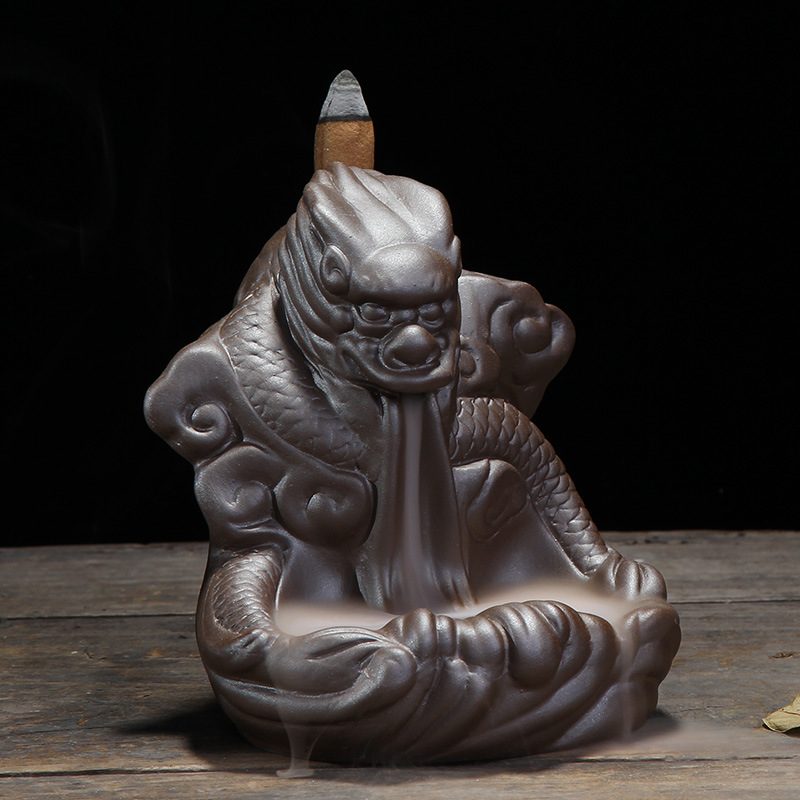 Hilo Enchufe de incienso Cascada de cerámica Incienso de reflujo Quemador de incienso de reflujo de pequeño dragón de cerámica