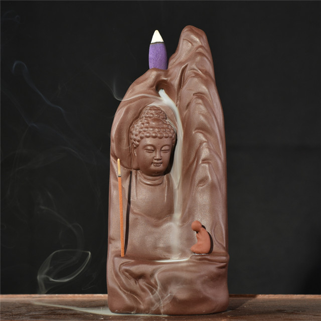 Muebles para el hogar Decorar Estatua de cerámica Quemador de incienso de cerámica de Buda de oro pequeño
