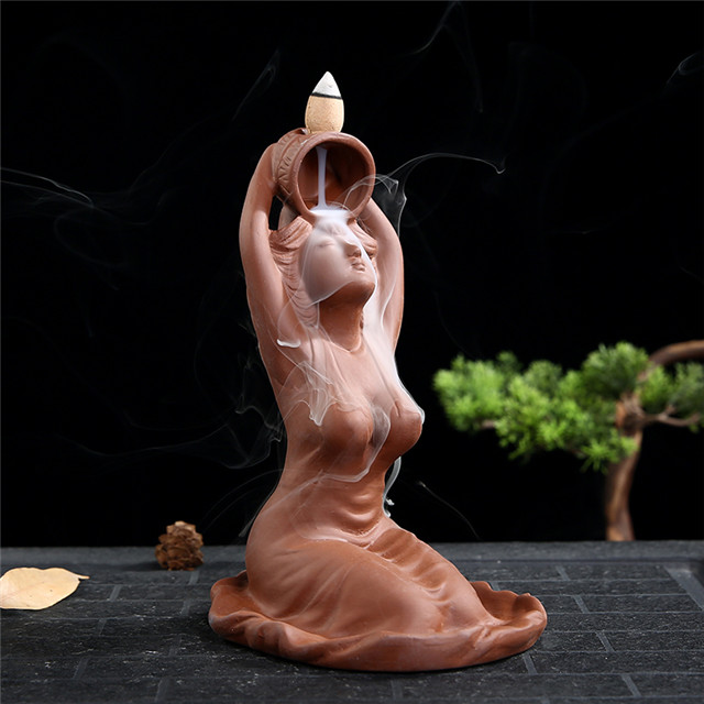 Diosa de cerámica se baña Fragancia que fluye Quemador de incienso de reflujo de cerámica