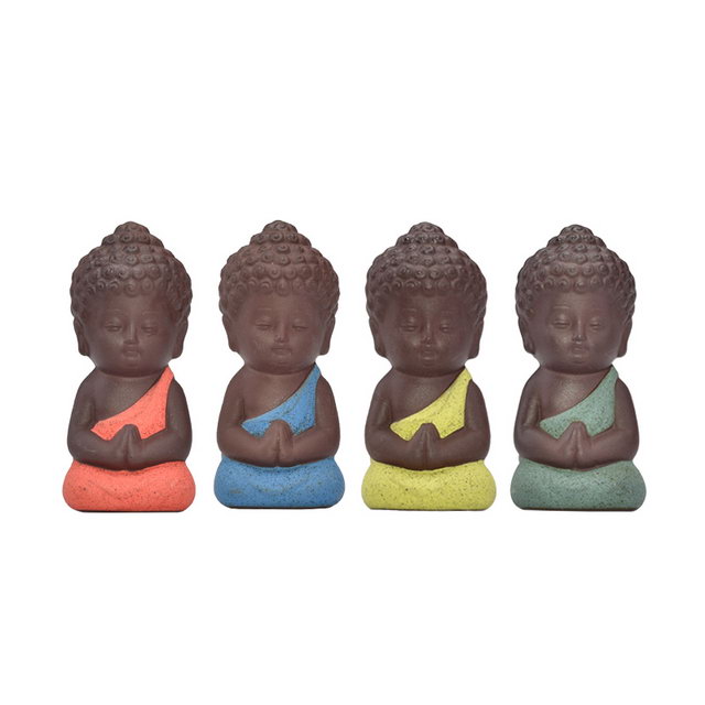 Regalo promocional Decoración del hogar Regalo de boda Color diferente Elija Guanyin Figurilla Buda Cerámica Pequeño monje Estatua